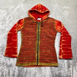 The Collection Royal Tie Dye Distressed Zip Up Hoodie Jacket Red Green Size M